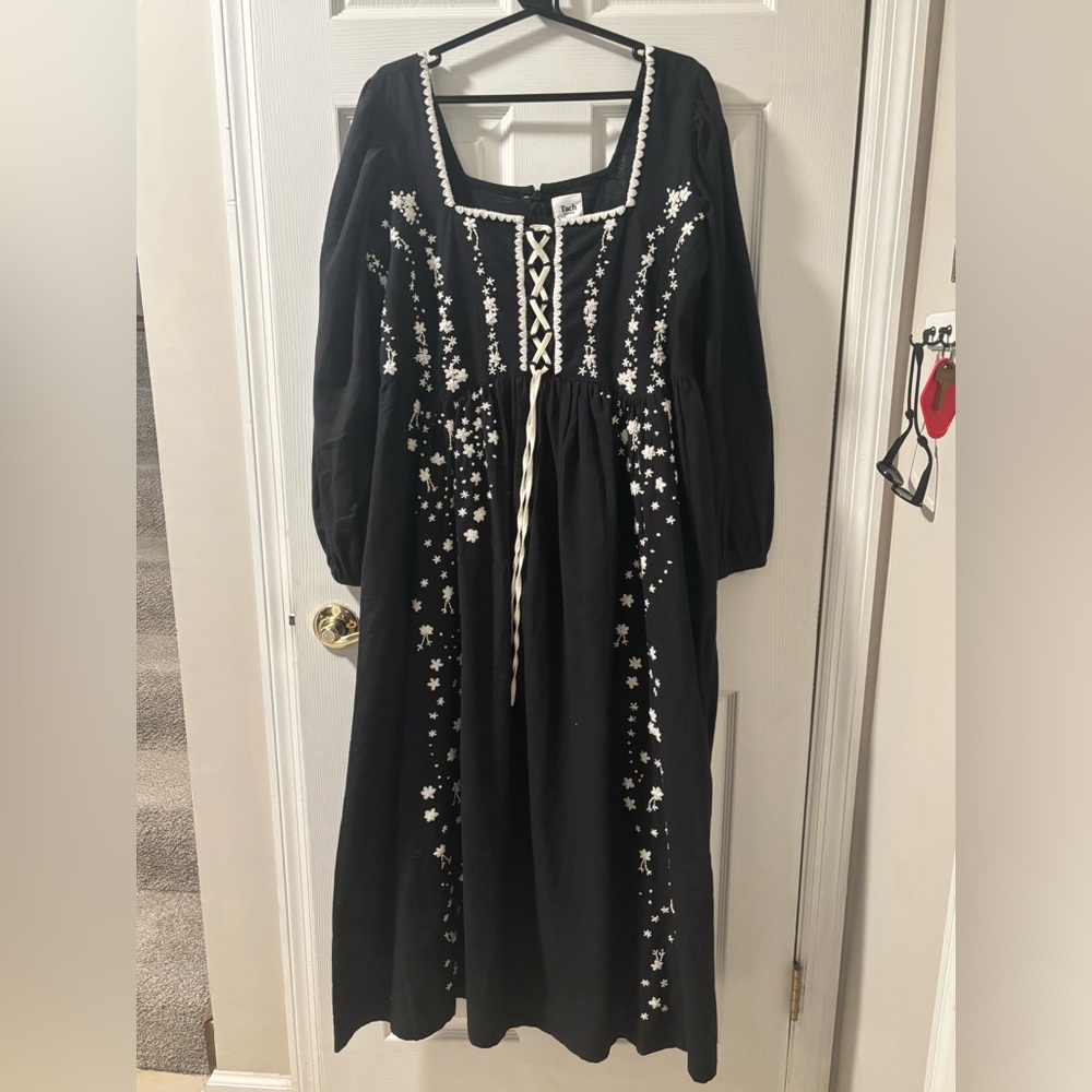 TACH odila embroidered black corset maxi dress